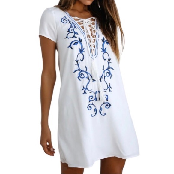 Lulu’s Down in Kokomo Ivory Embroidered Shift Dress - Picture 1 of 10